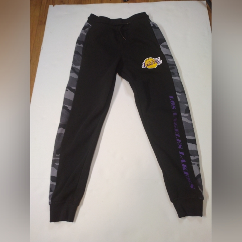 NBA Boys Sweatpants Joggers Small Los Angeles Lakers Black Drawstring